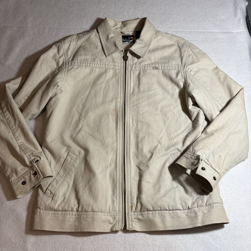 Quiksilver Jacket Boys XL 20-22 Beige Sherpa Lined Full Zip Surf Skate Outerwear